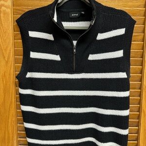 RD Style Black and White Striped Zip Up Sweater Vest